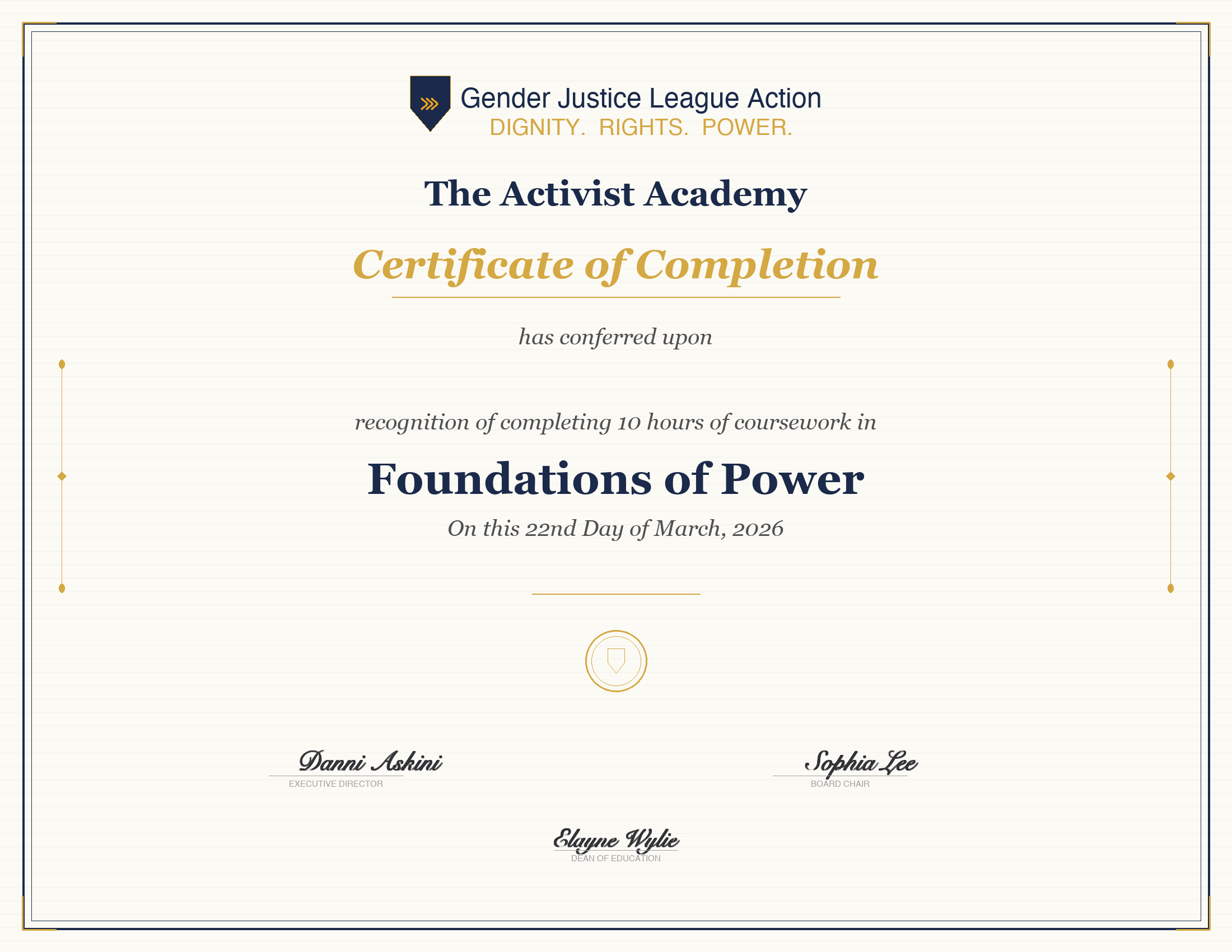 Certificate of Completion — Foundations of Power